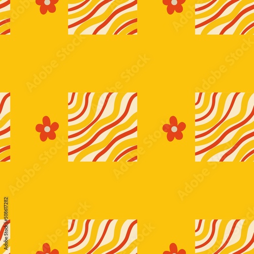 Wallpaper Mural Retro 70s psychedelic seamless patterns, groovy hippie backgrounds. Cartoon funky print with flowers and mushrooms, hippy pattern vector set. Cosmos with ufo spaceship and stars, floral design Torontodigital.ca