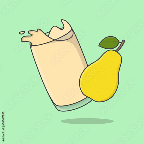 Pear Juice Cartoon Vector Illustration. Pear Juice Flat Icon Outline