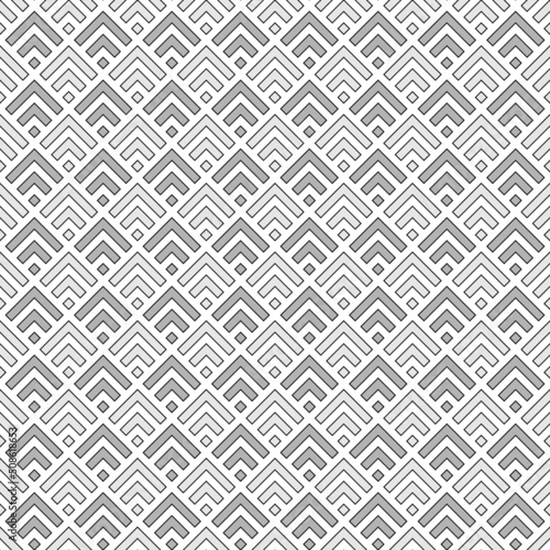 Seamless japanese mountains pattern. Repeated chevrons, diamonds, angle brackets background. Squama ornament. Scales image. Ancient window tracery motif. Digital paper for textile print. Vector art