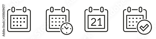 Calendar icons set. Meeting deadlines symbol. Calendar line icon collection. Time management - stock vector.