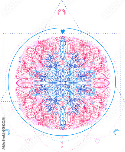 Vector illustration of mandala. Light, peace and spirit concept. Tattoo, spiritual yoga.