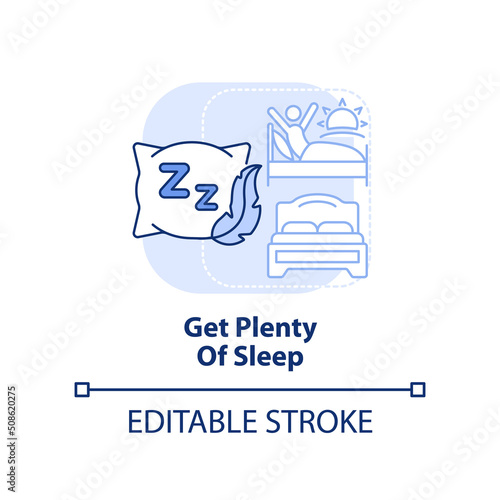 Get plenty of sleep light blue concept icon. Get rest to stay energized. Road trip abstract idea thin line illustration. Isolated outline drawing. Editable stroke. Arial, Myriad Pro-Bold fonts used