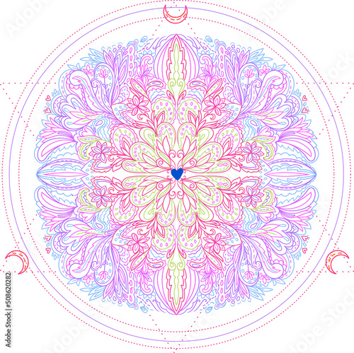 Vector illustration of mandala. Light, peace and spirit concept. Tattoo, spiritual yoga.