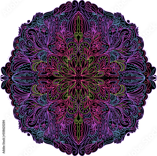 Vector illustration of mandala. Light, peace and spirit concept. Tattoo, spiritual yoga.