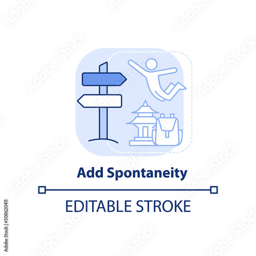 Add spontaneity light blue concept icon. Unexpected changes. Road trip advice abstract idea thin line illustration. Isolated outline drawing. Editable stroke. Arial, Myriad Pro-Bold fonts used