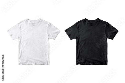 Black and white half sleeves t-shirt mockup isolated on white background. 3d rendering.