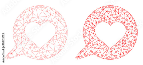 Polygonal mesh love message icons. Flat carcass versions are created from love message symbol and mesh lines. Abstract lines, triangles and points are organized into love message frame.