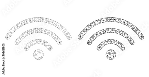 Polygonal mesh Wi-Fi hotspot icons. Flat carcass variants are created from Wi-Fi hotspot icon and mesh lines. Abstract lines, triangles and points are organized into Wi-Fi hotspot mesh.