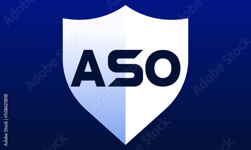 ASO shield logo design on blue background vector template | monogram logo | abstract logo | wordmark logo | letter mark logo | business logo | brand logo | flat logo, minimalist logo.	