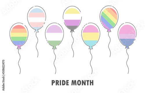Pride balloons vector set  colorful lgbtq  community flags collection