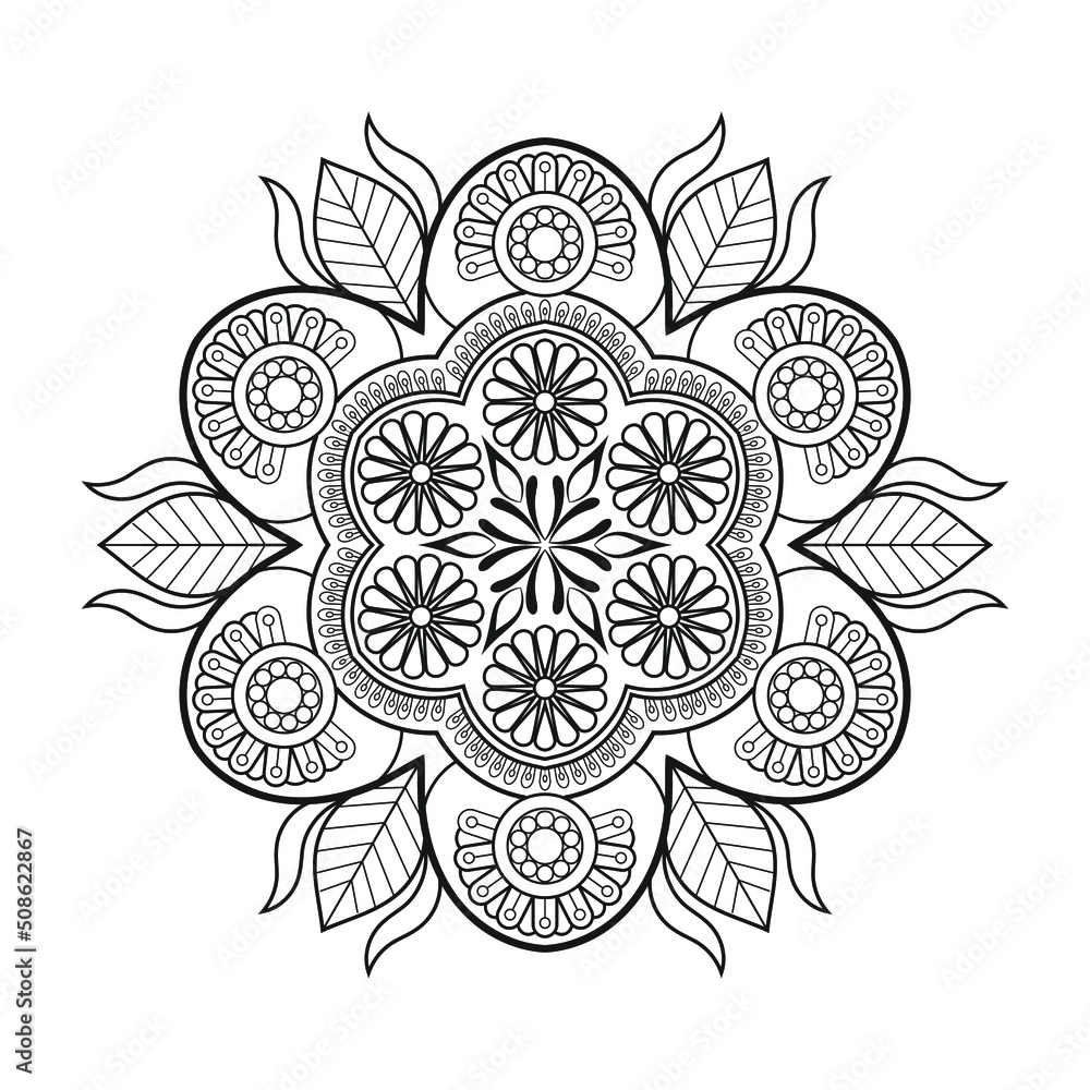 Mandala KDP coloring pages. Black and white flower outline coloring book mandala. Line art Mandala pattern vector. Indian ethnic style Islamic mandala design Mandala KDP coloring pages. Black and white flower outline coloring book mandala. Line art Mandala pattern vector. Indian ethnic style Islamic mandala design