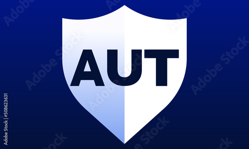 AUT shield logo design on blue background vector template | monogram logo | abstract logo | wordmark logo | letter mark logo | business logo | brand logo | flat logo, minimalist logo.	