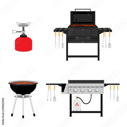 Different types BBQ barbecue grills vector set