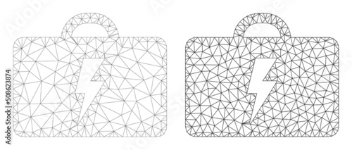Polygonal mesh electric toolbox icons. Flat frame variants are created from electric toolbox symbol and triangulated lines. Abstract lines,