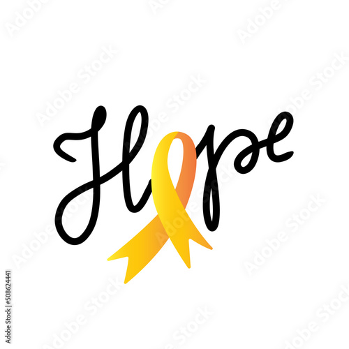 Hand drawn lettering Hope with Yellow ribbon. Endometriosis Awareness Month - March