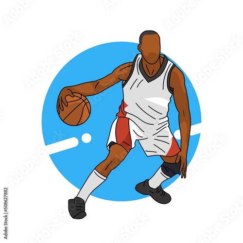basketball player jumping with the ball. vector illustration with blue background. suitable for children's coloring book. eps file