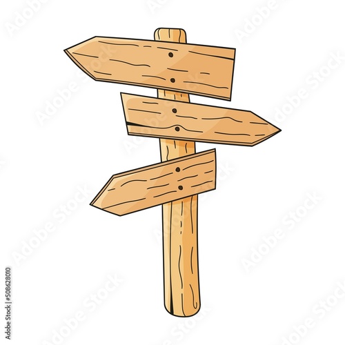 Hand drawn wooden road signs. Vector illustration.