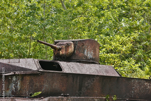 An abandoned American tank on Peleliu island Palau