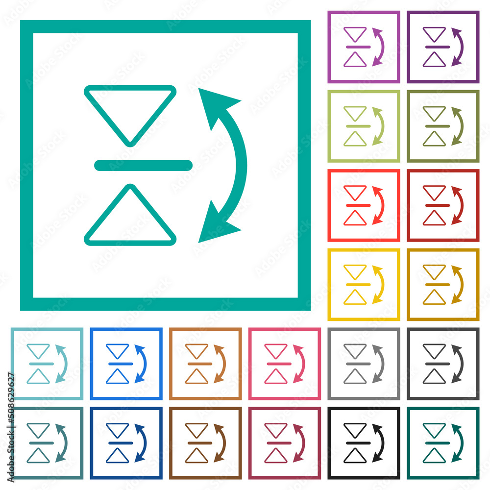 Vertical flip outline flat color icons with quadrant frames