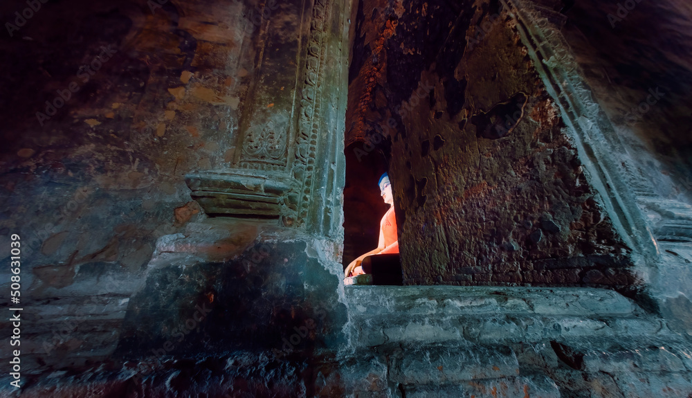 Ancient sitting Bagan Buddha in traditional Bagan style. Bagan is the new UNESCO or World heritage site.