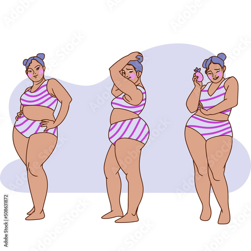 Seth girl in a striped swimsuit with a full figure