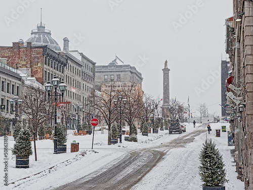 
Column on Place Jacques-cartier square in Montreal in the snow
 photo