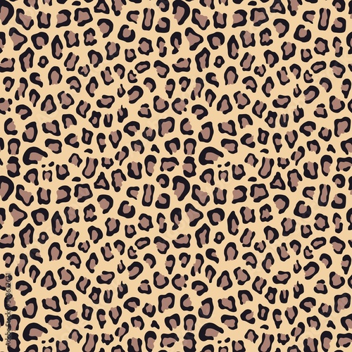  Leopard print vector texture, spots on yellow background, seamless trendy design.