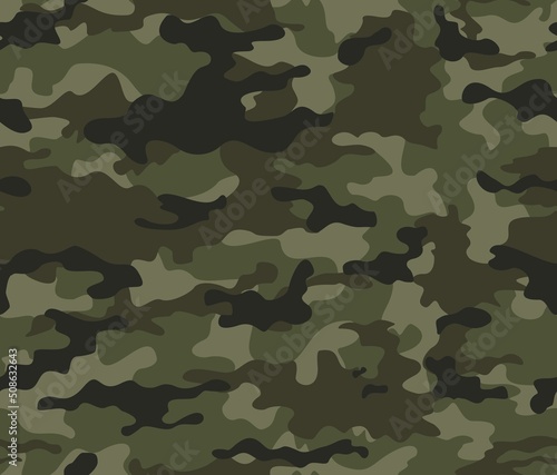 Abstract military camouflage seamless classic army pattern, hunting forest background.