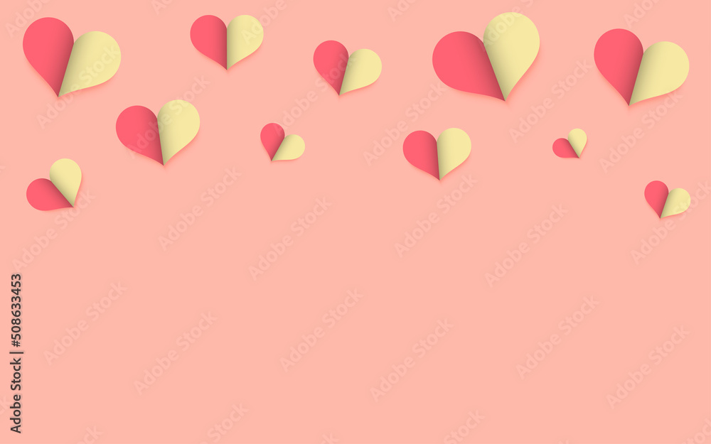 card for congratulations, hearts on a pink background, modern minimalistic design
