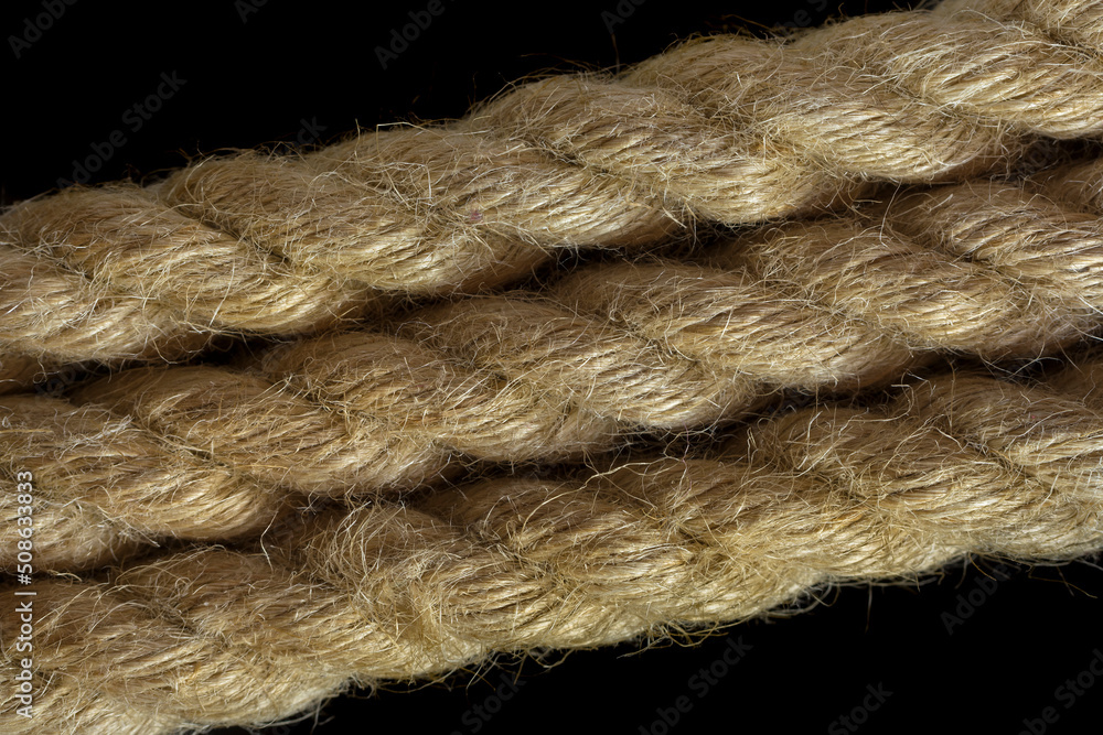 Natural hemp rope texture macro shot