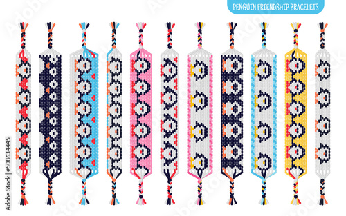 Penguin handmade friendship bracelets set of threads or beads. Macrame normal pattern tutorial.