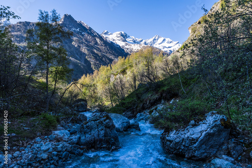 Paysage depuis le chemin de randonn  e vers le Refuge de Chabourn  ou dans la Vall  e du Valgaudemar