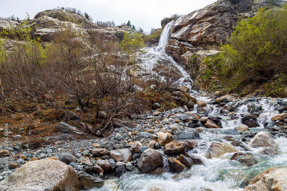 Alibeckskiy waterfall in Teberda in Caucasus mountains Alibeckskiy waterfall in Teberda in Caucasus mountains