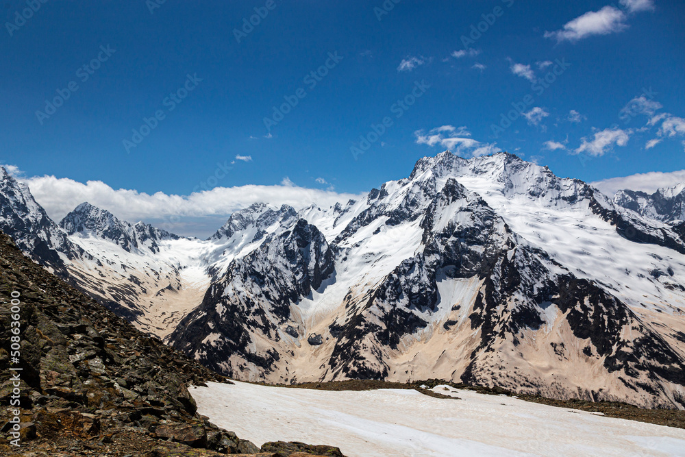 Snowy peaks in Caucasus mountains