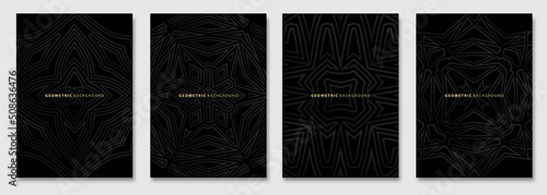 Vector abstract mandala background, dark subtle creative patterns, geometric gradient texture. Deluxe Minimal pattern design. Modern Cover templates set.