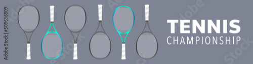 Tennis racket set with copy space foe text, tennis symbols flat modern design, isolated on blue background, illustration Vector EPS 10