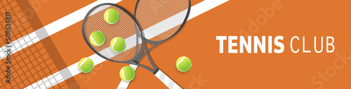 Tennis ball on Tennis racket on the white line clay court tennis , Illustrations for use in online sporting events , Illustration Vector  EPS 10