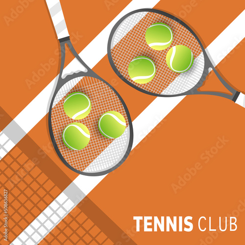 Tennis ball on Tennis racket on the white line clay court tennis , Illustrations for use in online sporting events , Illustration Vector  EPS 10