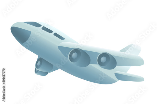3d cartoon style flying airplane icon on white background. Passenger aircraft flat vector illustration. Transportation  vehicle  journey  travel  summer vacation concept