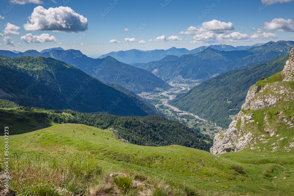 Beautiful nature. Mountain hiking Trail Road. Italy Lago Avostanis Casera Pramosio Alta