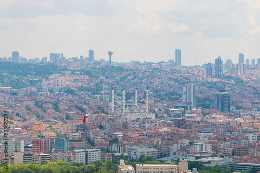 Kocatepe Mosque and cityscape of Ankara from Ankara Castle