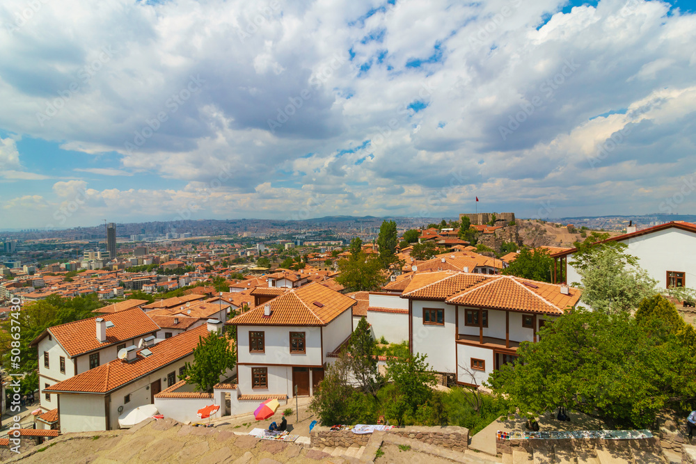 Traditional Turkish houses and cityscape of Ankara from Ankara Castle