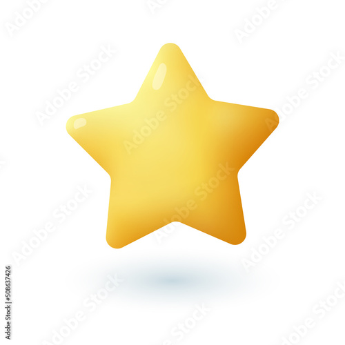 Gold comic star 3D icon. Shiny golden star as symbol of quality or success 3D vector illustration on white background. Success  space  decoration  award concept