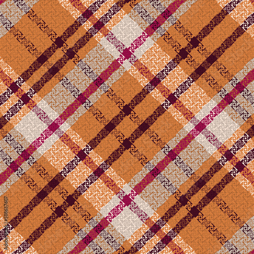 Tartan plaid pattern with texture and warm color.
