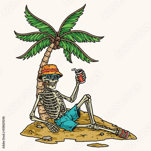 Beach skeleton colorful vintage element