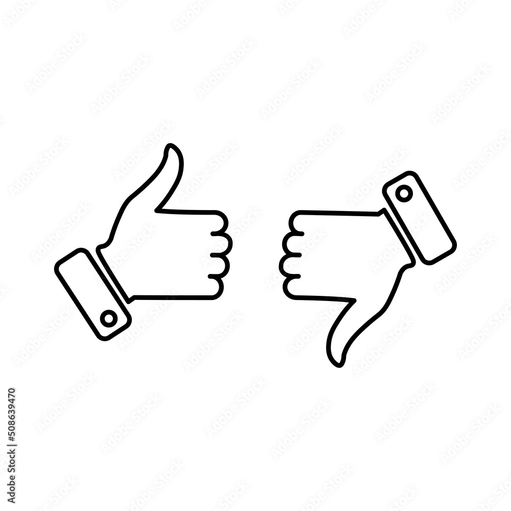 Outline Hand Thumb Up and Hand Thumb Down Icon. Like and Dislike Symbol. Flat Vector Icon Design Template Element. Outline Hand Thumb Up and Hand Thumb Down Icon. Like and Dislike Symbol. Flat Vector Icon Design Template Element.