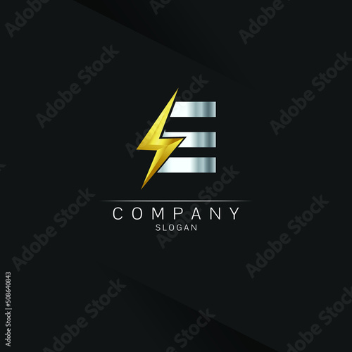 E Letter Logo Design With Lighting Thunder Bolt Electric Bolt Letter Logo Vector Illustration