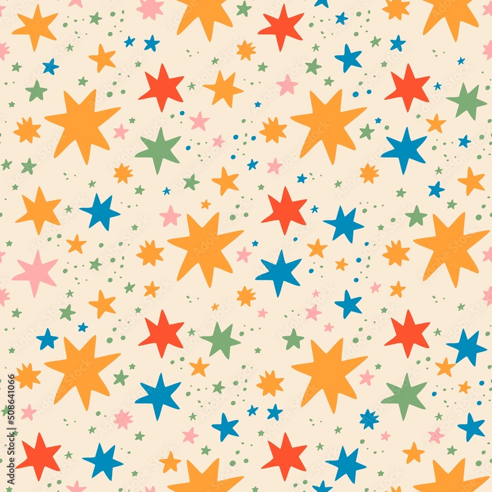 Seamless vector pattern in the form of stars. Freehand drawing style. Vector seamless pattern with stars. Seamless vector pattern in the form of stars. Freehand drawing style. Vector seamless pattern with stars.