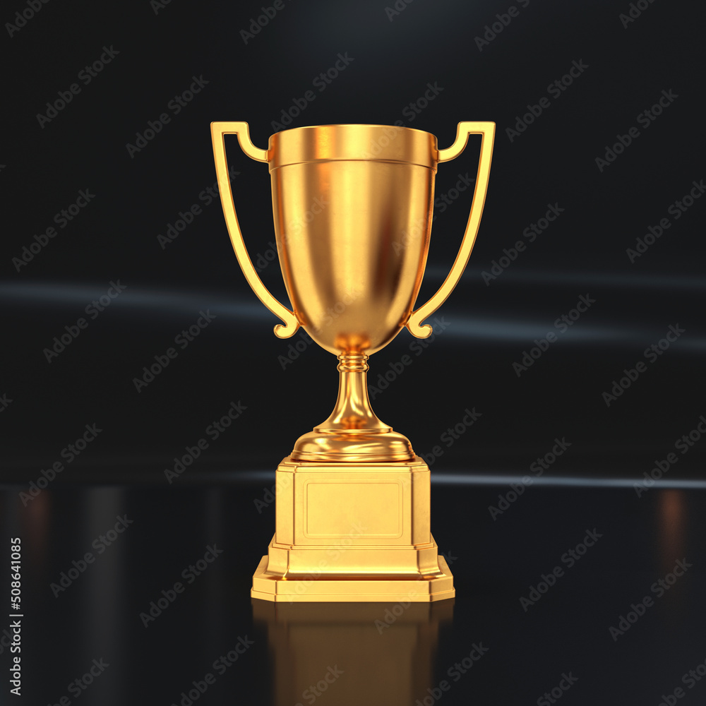 Golden trophy cup on a black background, 3d render Golden trophy cup on a black background, 3d render