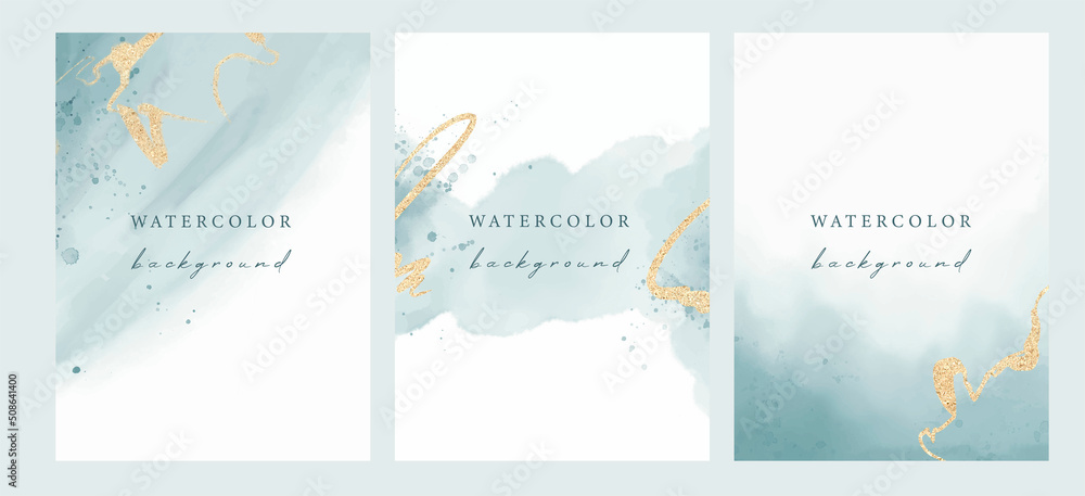 Set of vector watercolor universal backgrounds with copy space for text. Design for social media, card, invitation, brochure, cover.